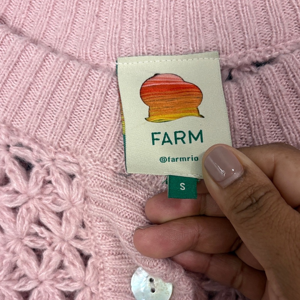 SOLD Farm Rio Pink Ruffle Knit Button-Front Sweater - Picture 3 of 4
